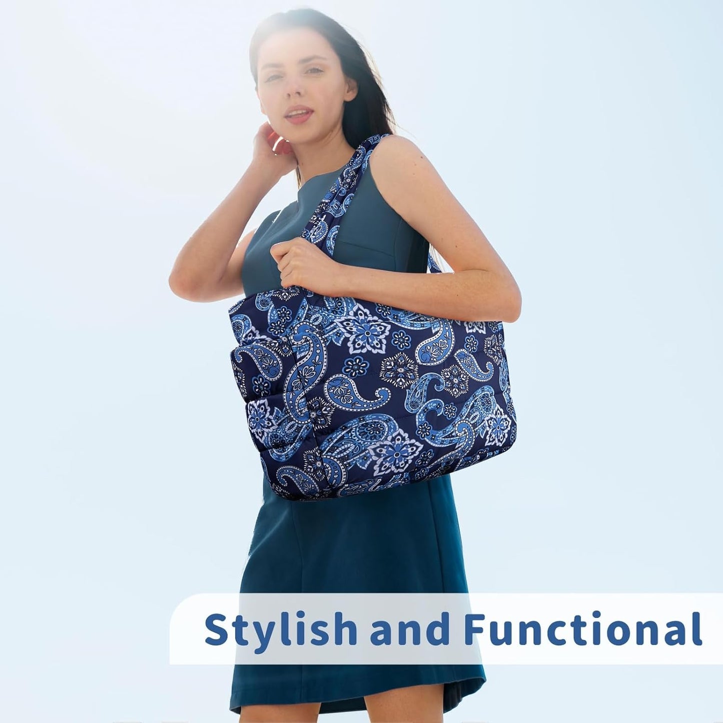 TOPDesign Puffer Tote Bag for Women, Lightweight Puffy Handbag with Compartments, Quilted Shoulder Bag for Work, Travel, Gym - Colors A
