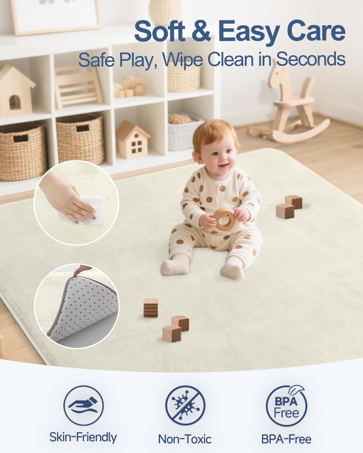 Large Thick Baby Play Mat for Floor,Padded Foam 59x79 Playpen Mat,Soft Support&Plush Feel Nursery Kids Rug,Non Slip for Toddler,Infants,Kids Playroom,Yoga,Baby Crawling,Tummy Time (Light Grey)