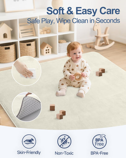 Large Thick Baby Play Mat for Floor,Padded Foam 59x79 Playpen Mat,Soft Support&Plush Feel Nursery Kids Rug,Non Slip for Toddler,Infants,Kids Playroom,Yoga,Baby Crawling,Tummy Time (Light Grey)