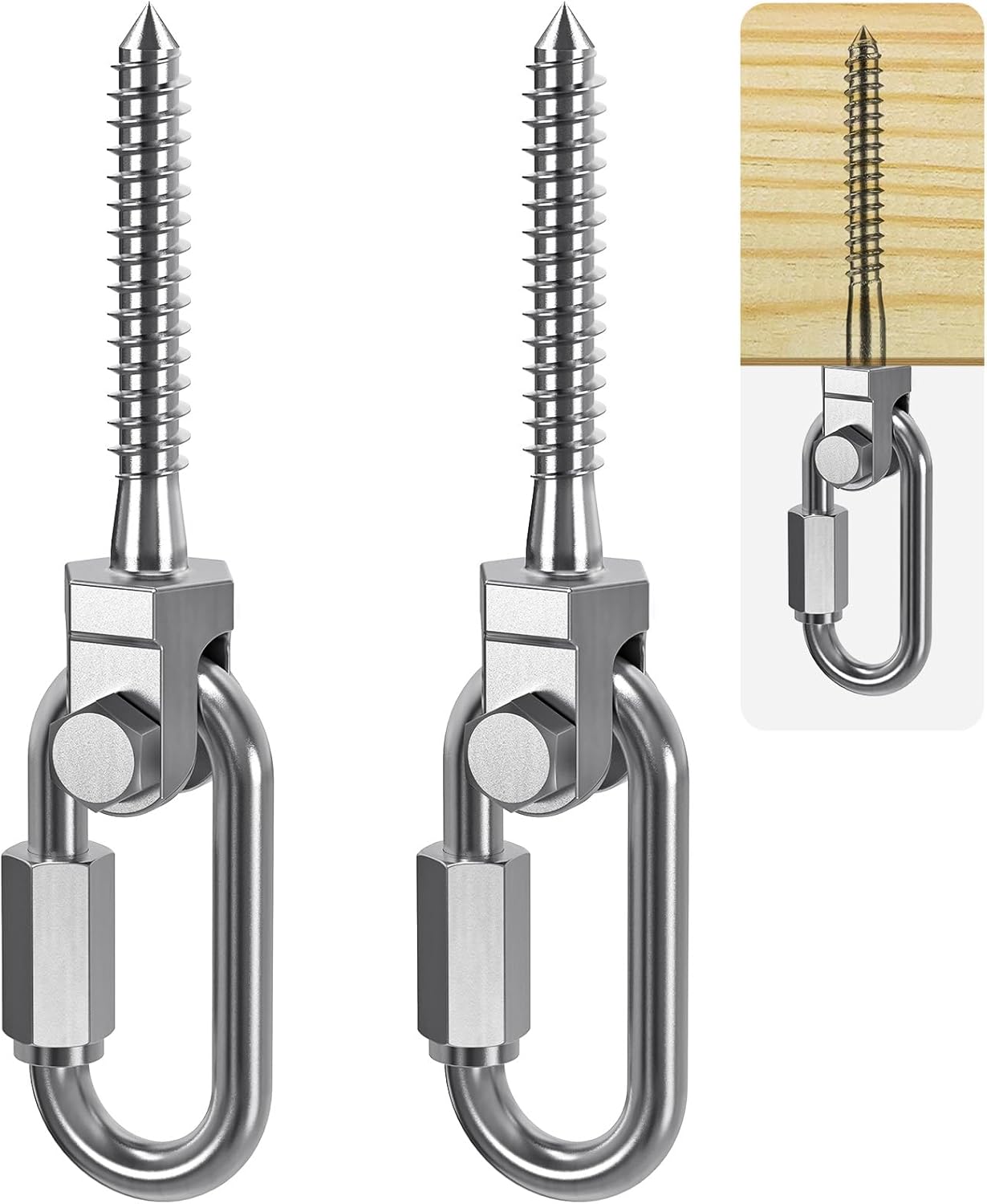 SELEWARE Heavy Duty 180° Swing Hangers, Stainless Steel Eye Screw Bracket, 1800 LB Capacity Playground Yoga Hammock Rope Tire Web Chair Sandbag Punching Bag Porch Swing Sets (6 Pack)