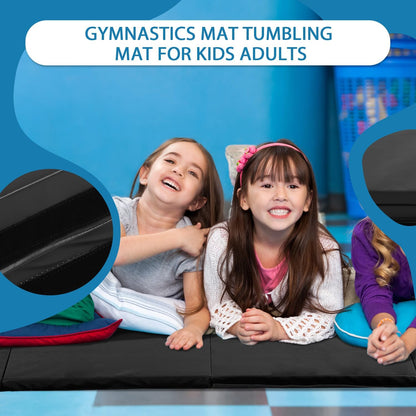 Gymnastics Mat for Tumbling, Folding Tumbling Mat Exercise Mat Gym Mat Tumbling Mats for Kids, Adults, PU Leather Yoga Mat with Carrying Handles