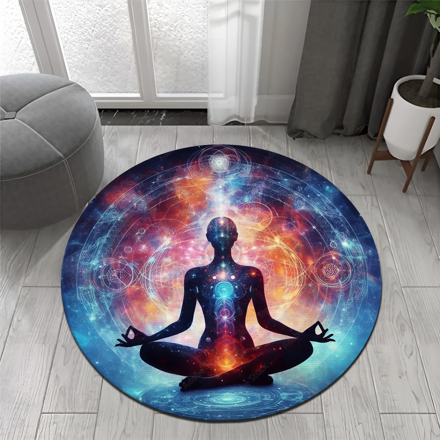 Chakra Round Area Rug, Non-Slip Meditation & Yoga Carpet for Living Room, Meditation Round Area Rugs, Modern Circular Bedroom Rug 57