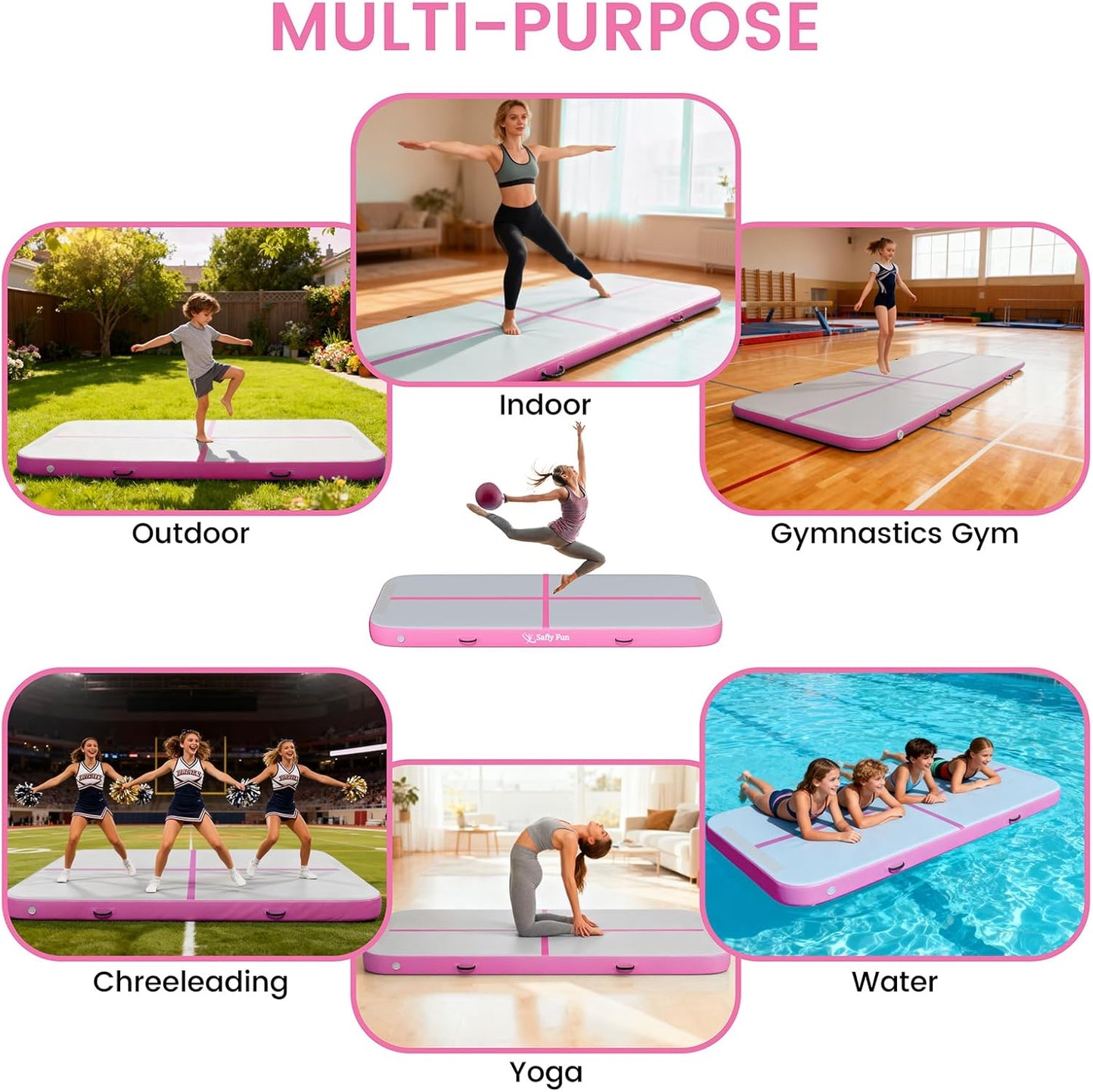 Inflatable Gymnastics Air Mat 6.6ft/10ft – Shock-Absorbing Tumble Track for Safe Home, Gym & Outdoor Training with Electric Pump