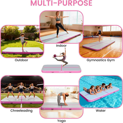 Inflatable Gymnastics Air Mat 6.6ft/10ft – Shock-Absorbing Tumble Track for Safe Home, Gym & Outdoor Training with Electric Pump