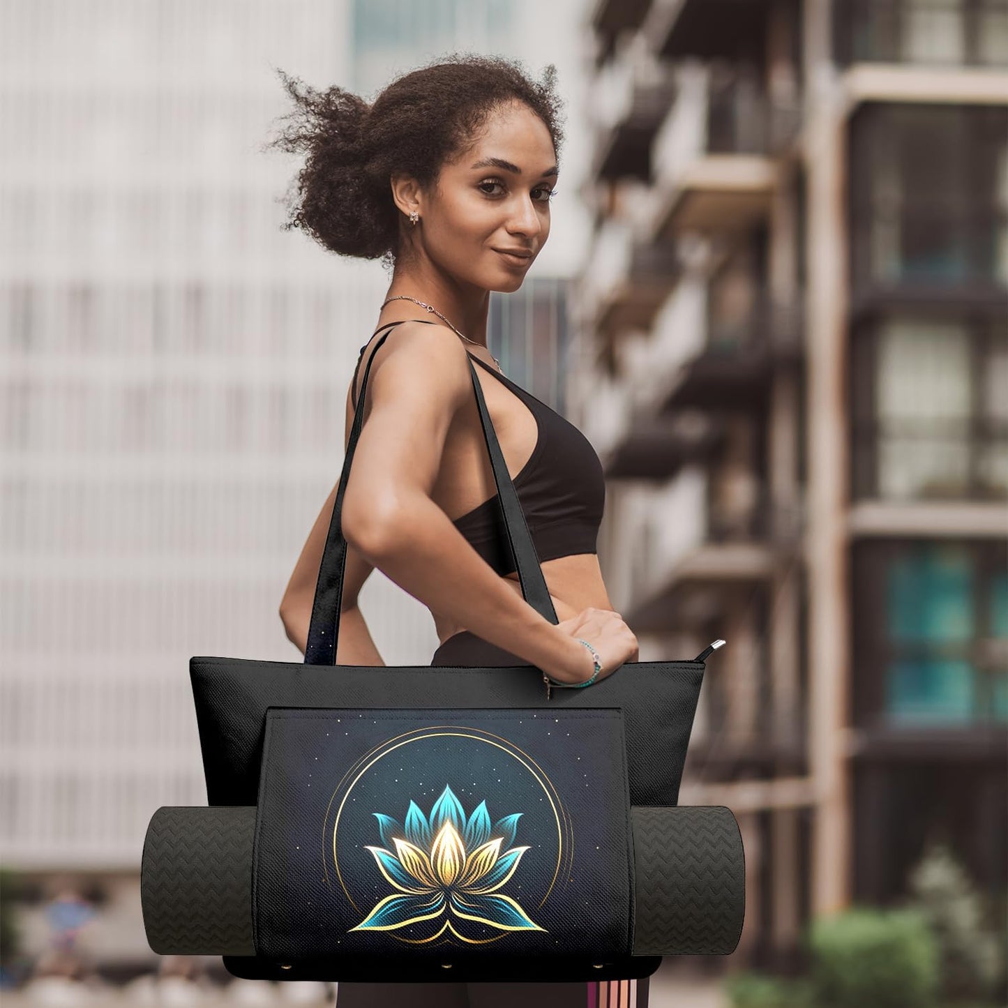 Yoga Bag for Women, Large Canvas Yoga Mat Tote Bag with Yoga Mat Carrier - Large Mat Pocket Fitness Tote for Pilates, Gym, Travel, Office & Beach