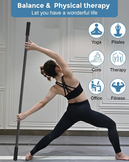 P Polerden Yoga Stick, 5ft Exercise Stick for Mobility, Stretching Stick with Non-Slip Ends, Exercise Dowel for Pilates, Balance Pole and Stretch Bar for Stretching Equipment