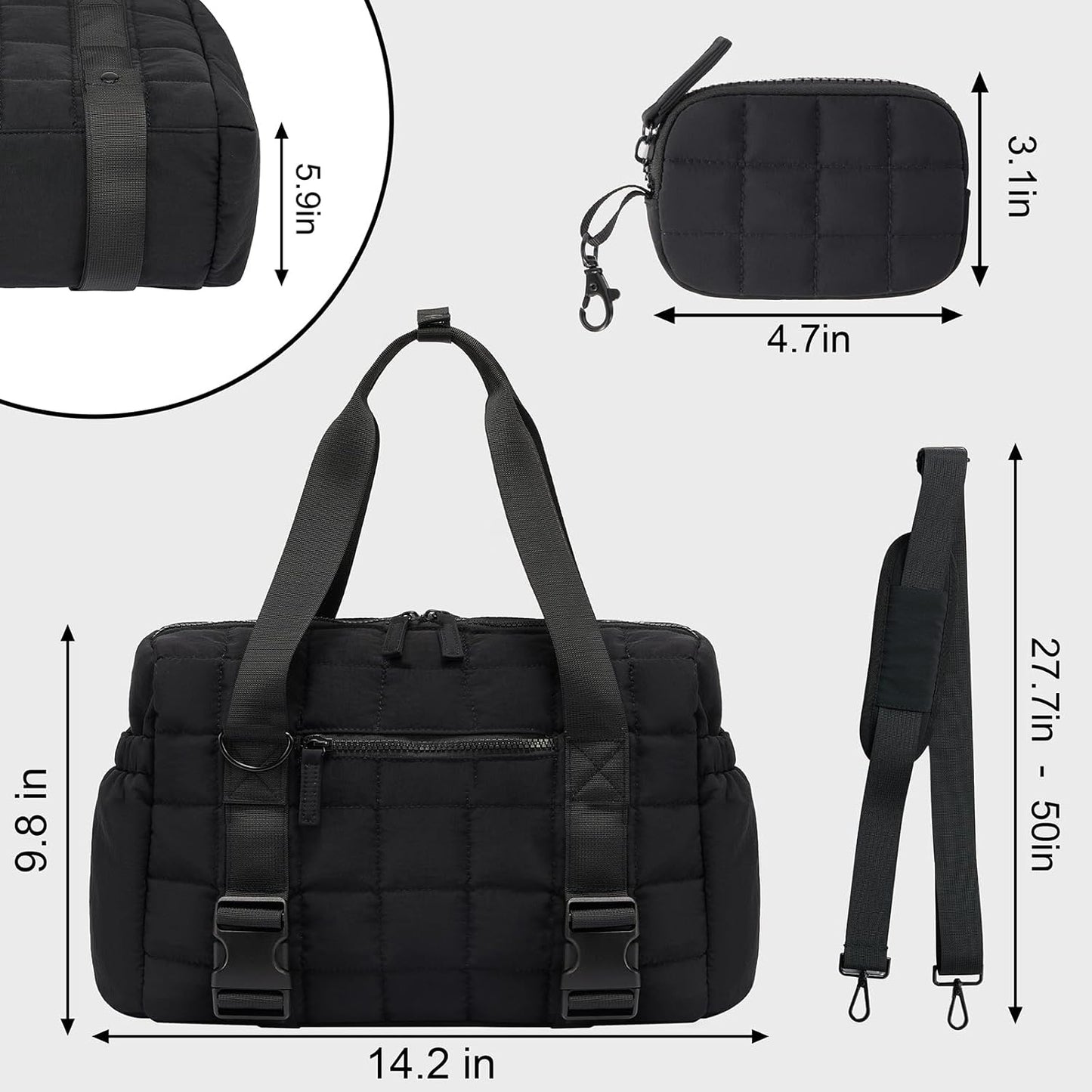 Small Gym Bag for Women, Puffy Sports Duffel Bag with Yoga Mat Holder, Gym Tote Bag with Wet Pocket & Coin Wallet, Carry on Bag for Workout Dance Pilates Ballet Swimming Travel