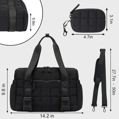 Small Gym Bag for Women, Puffy Sports Duffel Bag with Yoga Mat Holder, Gym Tote Bag with Wet Pocket & Coin Wallet, Carry on Bag for Workout Dance Pilates Ballet Swimming Travel