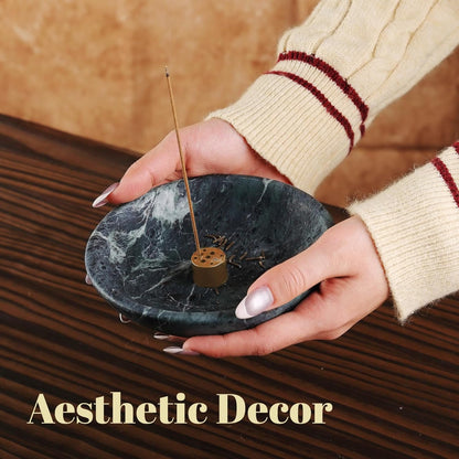 Koville Natural Marble Incense Holder, Incense Holder for Sticks with 9 Holes, Handmade Incense Burner Ash Catcher for Meditation Yoga SPA, Balsam Fir/Palo Santo/Sage/Cone (RoyalBeige)