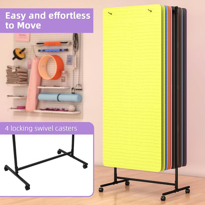 lesolar Yoga Mat Cart with Wheels, 40 Mats Large Capacity Yoga Mats Storage Rack, Hanging Yoga Mat Holder Rolling Cart for Home, Gym, Fitness Club, Studio
