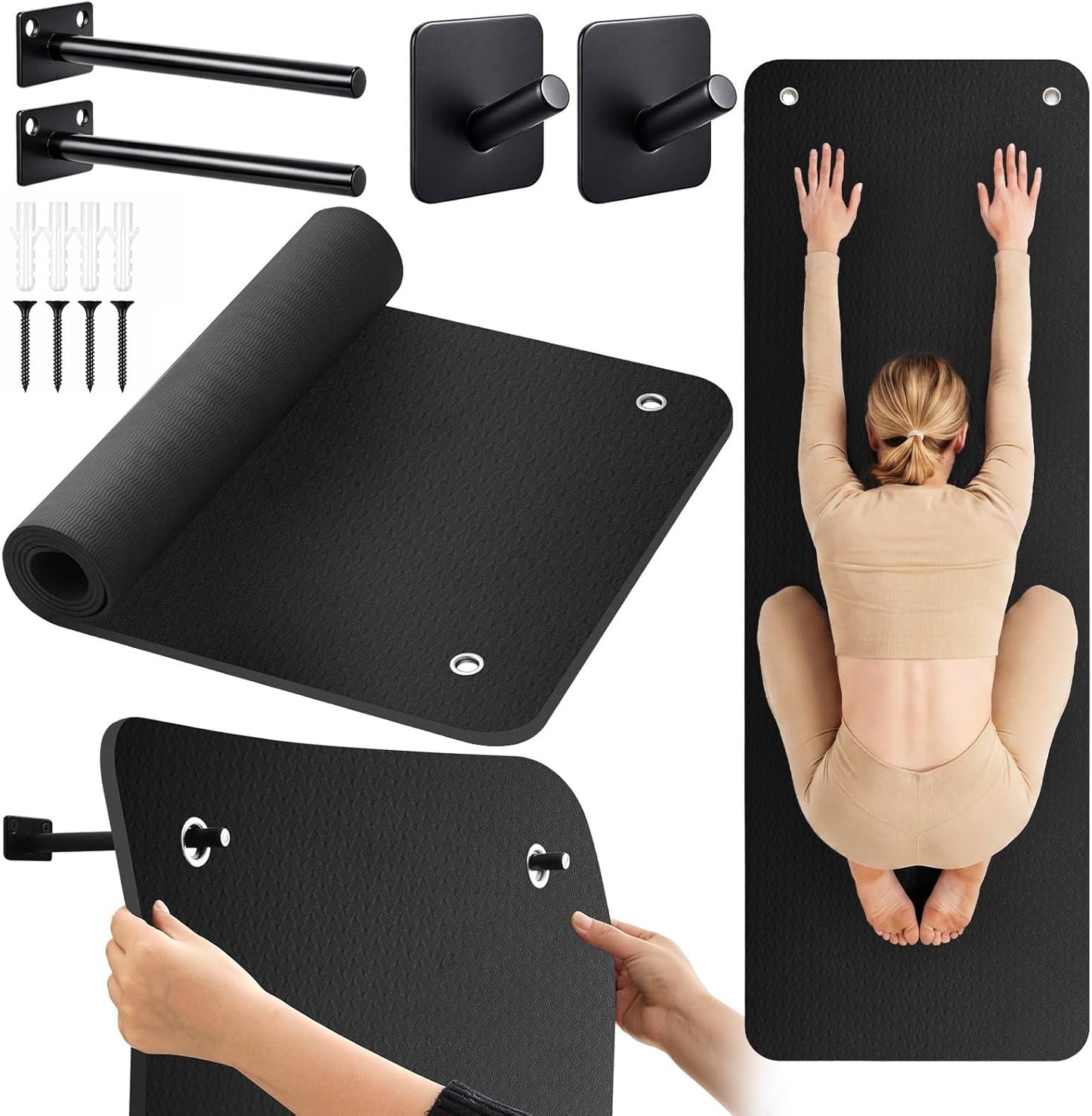 Briwooody Hanging Yoga Mat, Exercise Mat Non Slip Thick for Women and Men, Tear-resistant Fitness Pad with Reinforced Holes for Home Gym, Yoga, Pilates,stretching