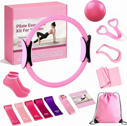 13/15Pcs Pilates Kit for Women, Pilates Equipment for Home Workouts with Magic Circle, Ball, Resistance Bands, Pilates Starter Set for Strength, Toning and Flexibility