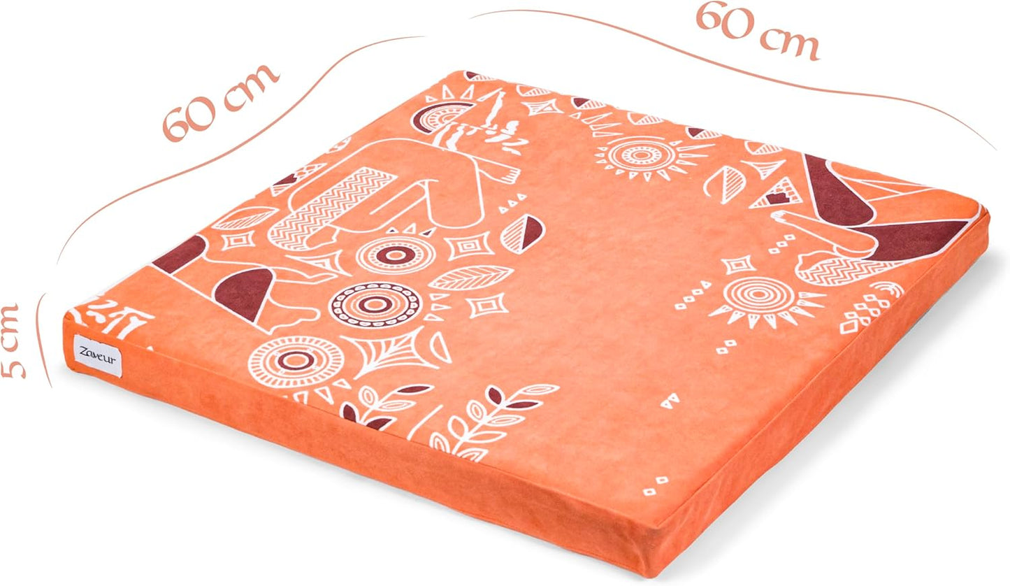 Zaveur Royal Court Meditation Mat With Velvet Cover - 24" x 24" Square Zabuton Thick Yoga Mat - Non Slip Exercise Mat for Home Workout - Thick Foam Exercise Floor Mat for Zafu or Bench
