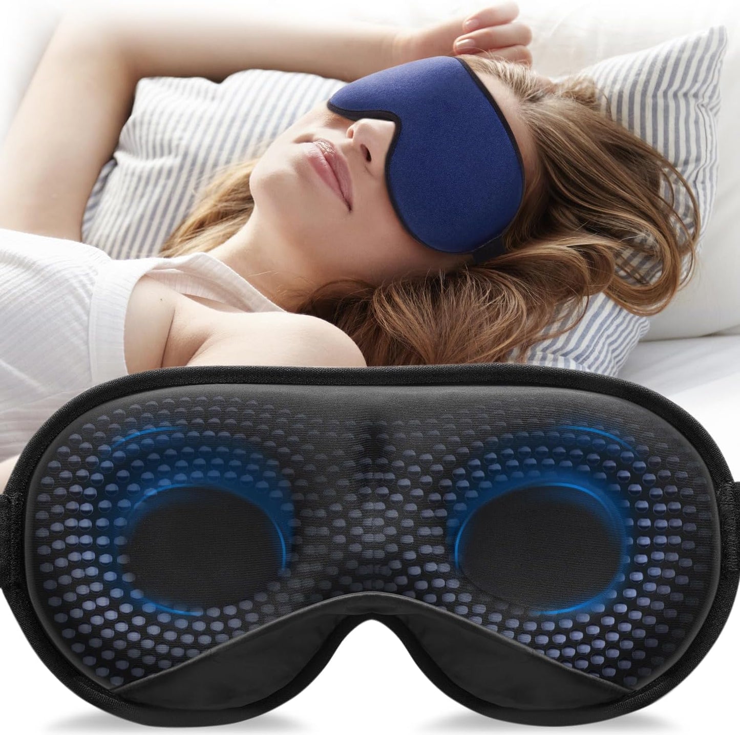 YFONG Weighted Sleep Mask, Women Men 3D Blocking Lights Sleeping Mask (4.2oz/120g), Pressure Relief Night Sleep Eye Mask with Adjustable Strap, Eye Cover Blindfold for Travel Nap Yoga, Black