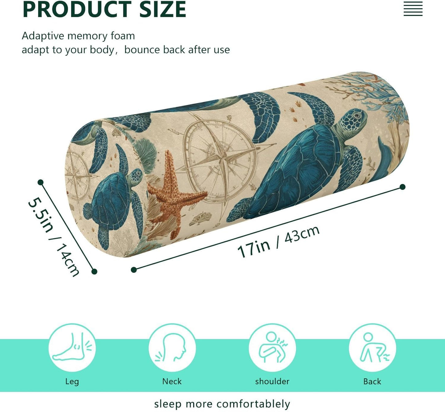 c Neck Roll Pillow Bolster Round Health Memory Foam Long Cervical Cylinder Pillows with Removable Washable Cover for Body Bed Legs Back Yoga - Colors B