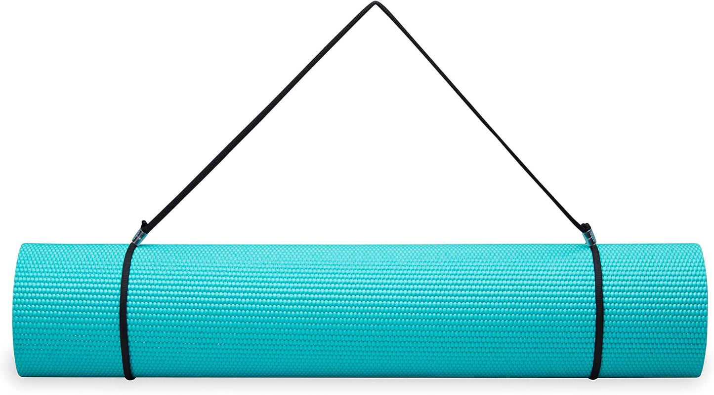 Gaiam Essentials 1/4" Thin (6mm) Yoga & Pilates, Fitness & Exercise Mat with Easy-Cinch Carrier Strap Cusion Support For Fitness and Gym Workouts