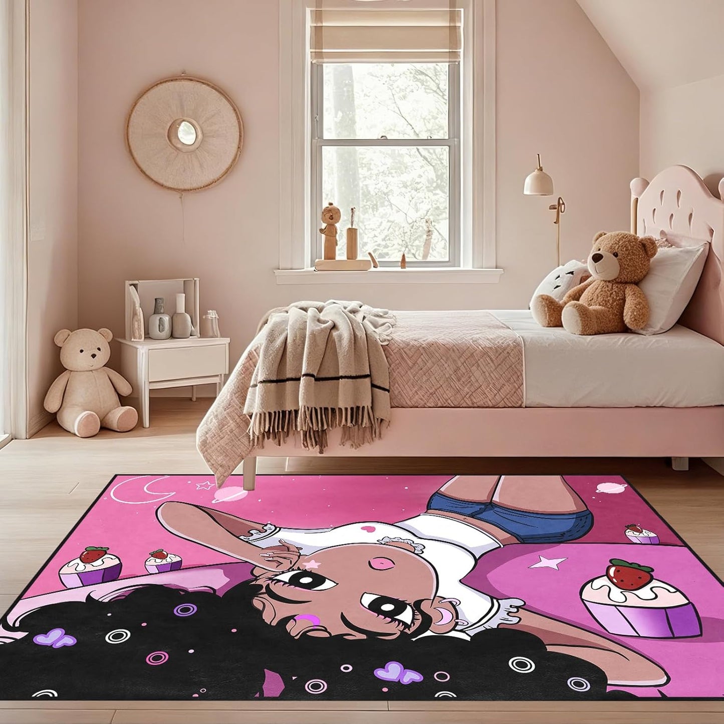 Black Girl Area Rug for Bedroom African Black Girls Floor Rugs for Living Room Playroom Cartoon Art Home Decor Soft Yoga Mats for Women Afro Purple 47" x 31" (2.7 x 3 Feet)