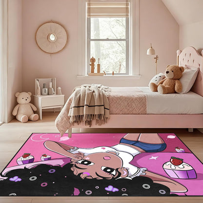 Black Girl Area Rug for Bedroom African Black Girls Floor Rugs for Living Room Playroom Cartoon Art Home Decor Soft Yoga Mats for Women Afro Purple 47" x 31" (2.7 x 3 Feet)