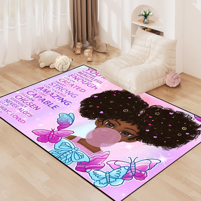 Black Girl Area Rug for Bedroom African Black Girls Floor Rugs for Living Room Playroom Cartoon Art Home Decor Soft Yoga Mats for Women Afro Purple 47" x 31" (2.7 x 3 Feet)