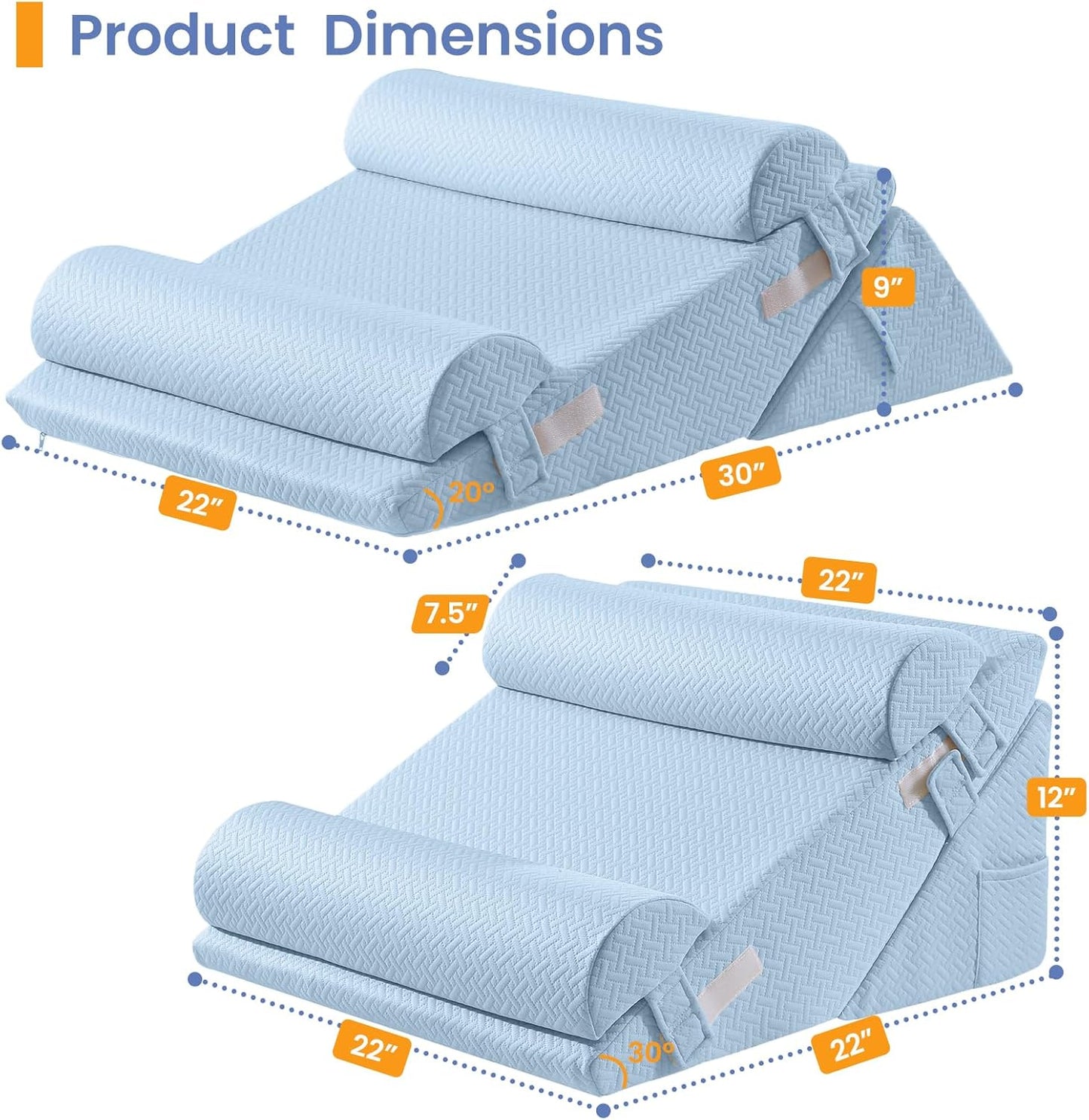 Sasttie Wedge Pillow Set for After Surgery, 2PCS Adjustable Bed Wedge Pillow Headboard with Memory Foam Neck Cushion – for Acid Reflux, Sleeping, Neck & Back Support, Dark Grey