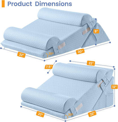 Sasttie Wedge Pillow Set for After Surgery, 2PCS Adjustable Bed Wedge Pillow Headboard with Memory Foam Neck Cushion – for Acid Reflux, Sleeping, Neck & Back Support, Dark Grey