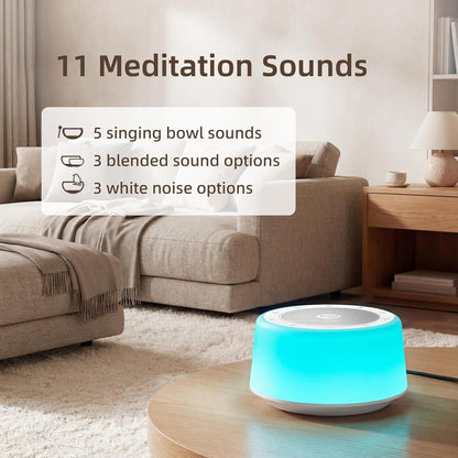 Kipcush Automatic Tibetan Singing Bowl Sound Machine – 11 Healing Tones, Touch Control Night Light, Smart Timer & Memory, Plug-in Sound Therapy Device for Yoga, Meditation, Sleep & Stress Relief