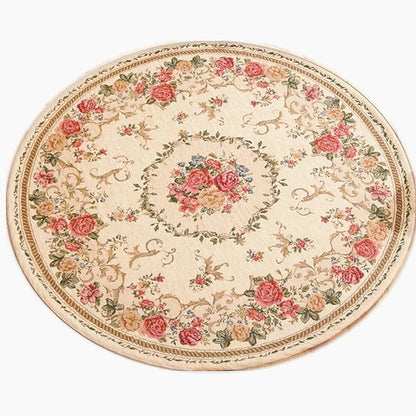 UKELER Royal Jacquard Floral Rose Rug Soft Yoga Mat Rustic Shabby Home Decorative Floor Rugs Round 3'x3'