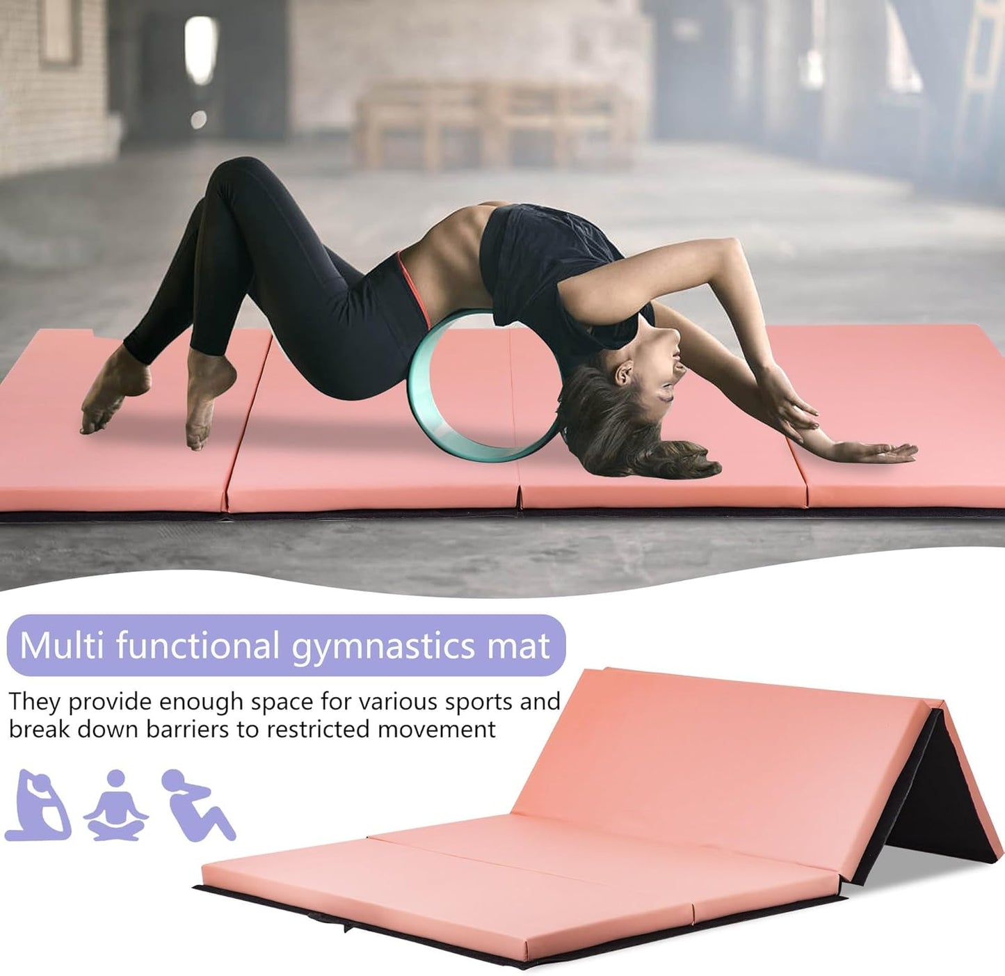 Yoga Mat Thick 2 Inch Workout Flooring for Home Gym - Exercise, Gymnastics, Tumbling, Pilates, Dance Equipment - Foldable Foam Play Mat for Kids and Adults