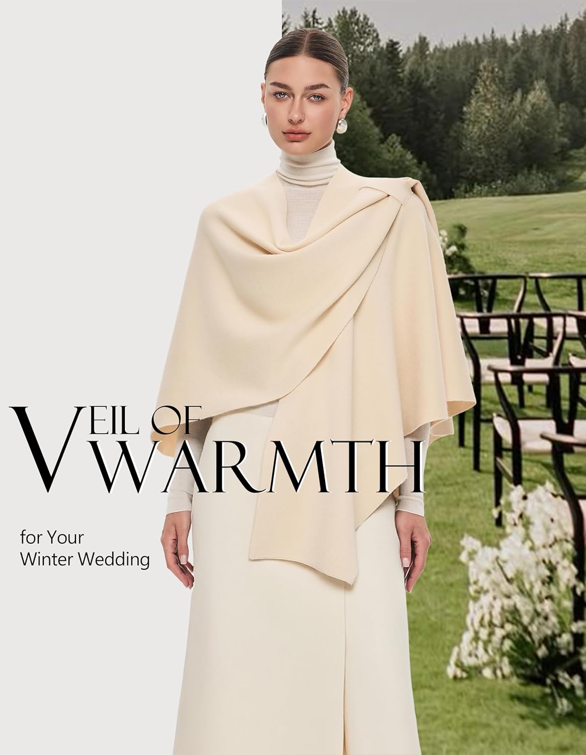 PULI Womens Large Cross Front Poncho Sweater Wrap Topper Knitted Elegant Shawls Cape for Fall Winter