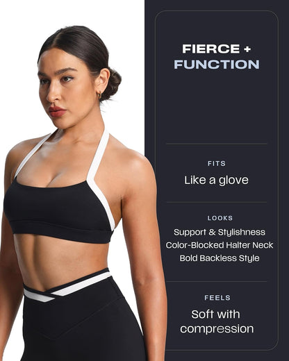 Aoxjox Women's Color Block Halter Workout Sports Bras Fitness Athletic Vanessa Bra Yoga Crop Tank