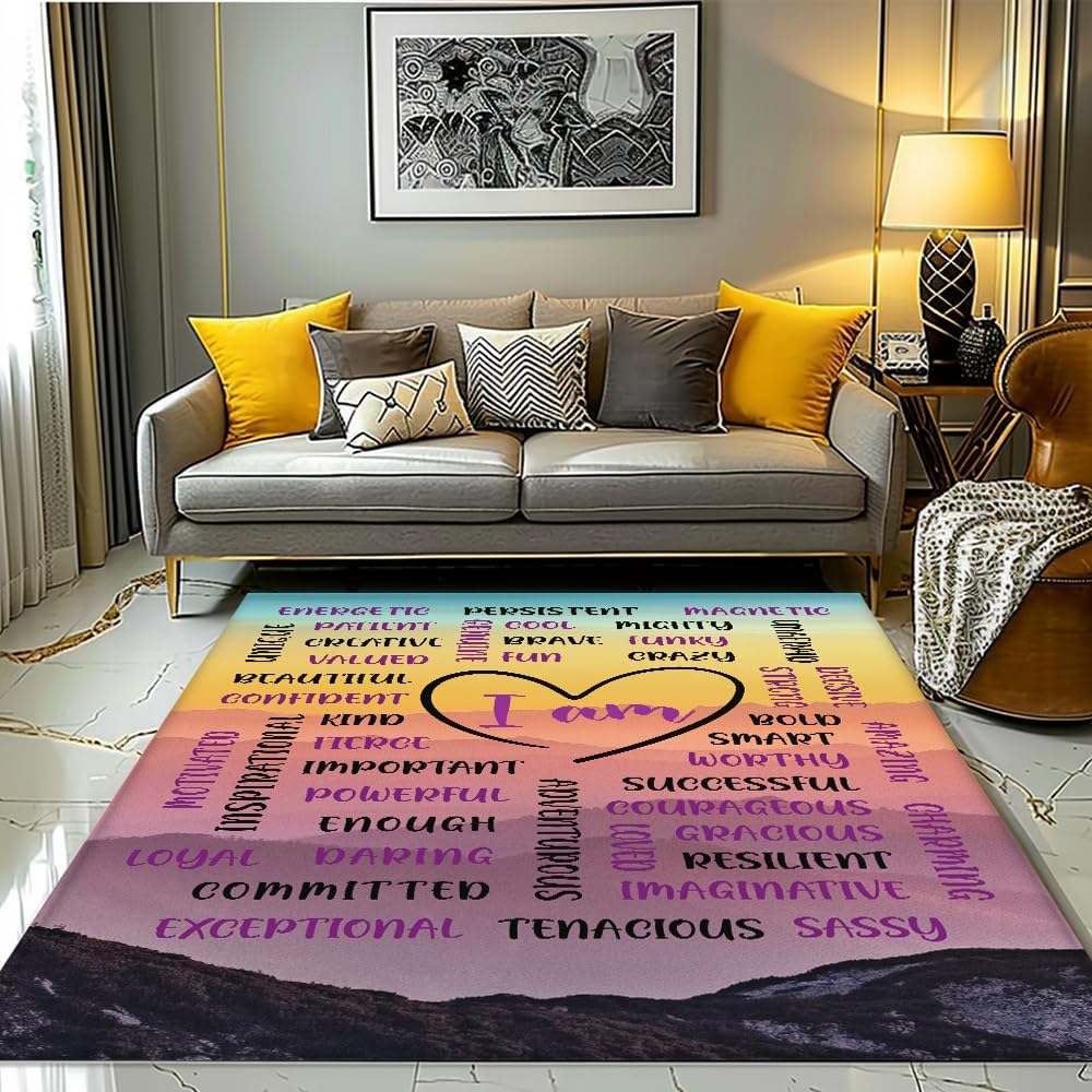 Chakra Area Rug, Meditation & Yoga Carpet for Living Room, Bedroom Mandalas Boho Style Non-Slip Machine Washable Rugs for Women Adults Yoga Lovers Bohemian Floor Mat Office Decor (YOGA-DS01)