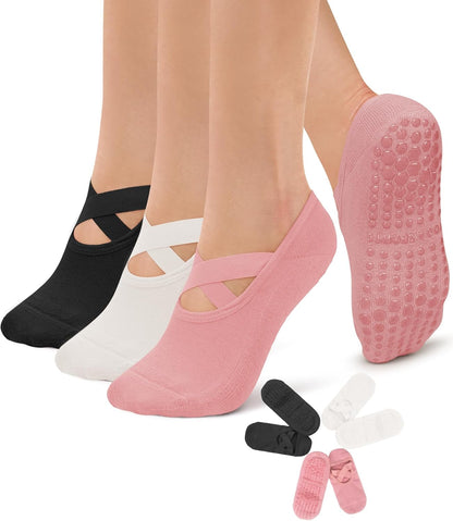 Diu Life 3 Pack Pilates Socks Yoga Socks with Grips for Women Non Slip, Workout, Pure Barre, Ballet, Dance, Hospital Socks