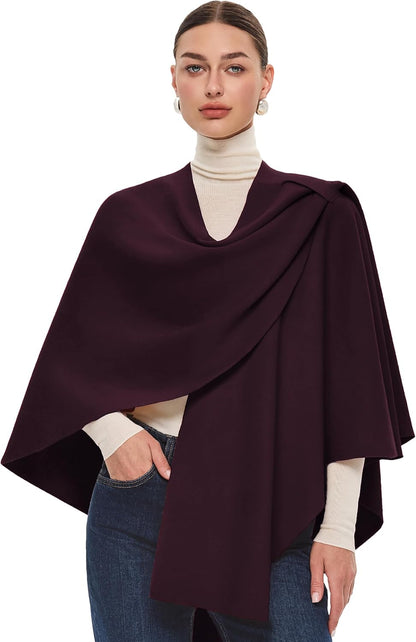 PULI Womens Large Cross Front Poncho Sweater Wrap Topper Knitted Elegant Shawls Cape for Fall Winter