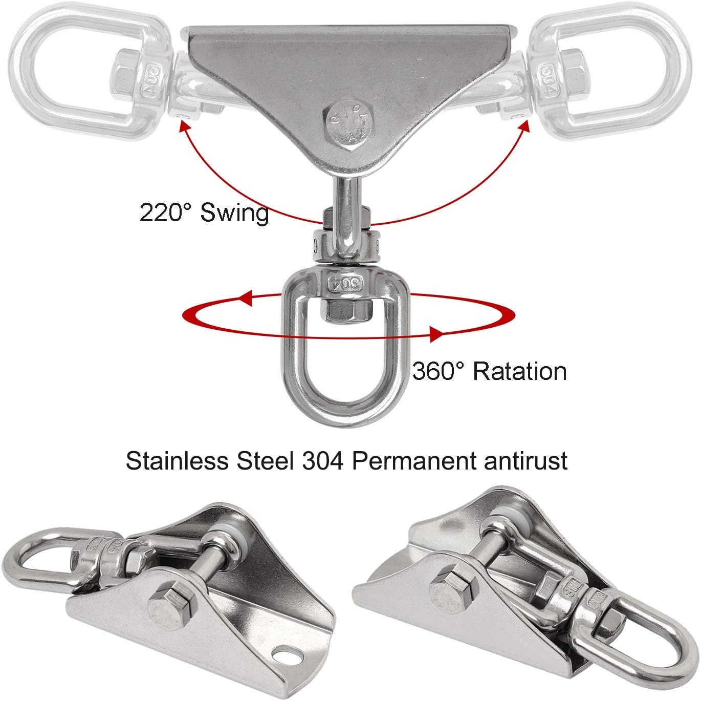 Hammock Hanging Chair Hardware kit, 1000LB Capacity Heavy Duty 360°Rotate Swing Antirust Stainless Steel 304S Safety Lock Carabiner Hooks for Swing Set,Chair,Yoga,Multiple Indoor Outdoor Gym,Sandbag