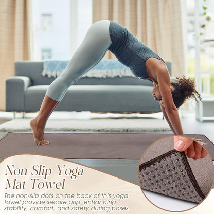 Hahafelt 3 Pack Hot Yoga Towel Non Slip 72" x 26" Extra Large Microfiber Yoga Mat Towel with Grip Dot Absorbent Sweat Anti-Slip Mat Cover for Pilates Fitness(Beige Dark Gray Coffee)