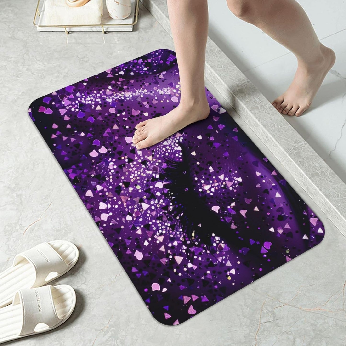 Yoga Meditation Printed Rounded Corner Diatomaceous Doormat 31.5x19.7 Inch Bath Mat Rug Non Slip Shower Floor Mat, Absorbent Bathroom Rugs Mat for Anti Slip Shower Mat, Housewarming Gift