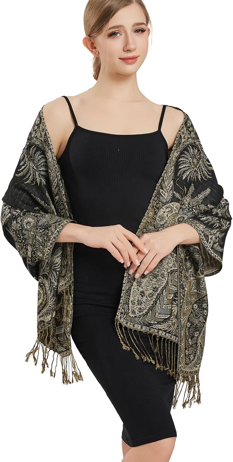 vimate Silky Paisley Pashmina Shawl Scarf-Women's Soft Double-side Jacquard Pashminas Wrap for Evening Dress Travel Shawl