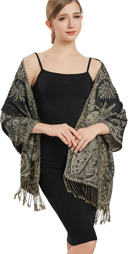 vimate Silky Paisley Pashmina Shawl Scarf-Women's Soft Double-side Jacquard Pashminas Wrap for Evening Dress Travel Shawl