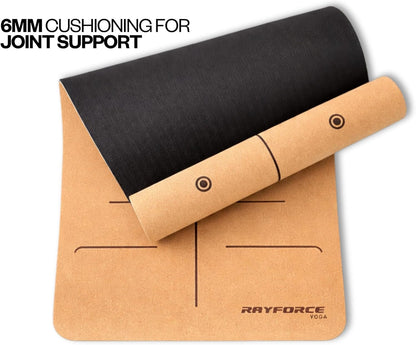 Cork Yoga Mat for Hot Yoga – Sweat Activated Non Slip Grip, 6MM Thick Workout & Fitness Exercise Mat for Men & Women with Alignment Lines, Premium Cork & TPE Yoga Mat for Pilates, Stretching & Home Gym – Rayforce