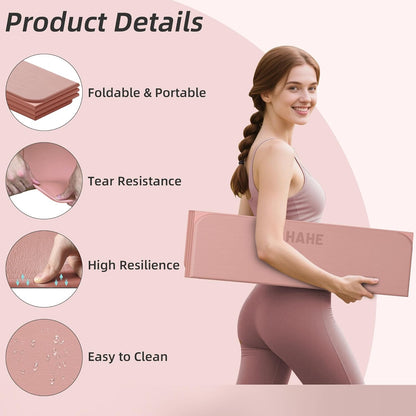 Foldable Yoga Mat,74"Lx32"Wx1/3"Thick,Folding Exercise Mat,Non-slip Wide Pilates Mats for Home Workout/Travel, Portable Yoga Mat Thick for Yoga/Pilates/Camping/Floor Exercises