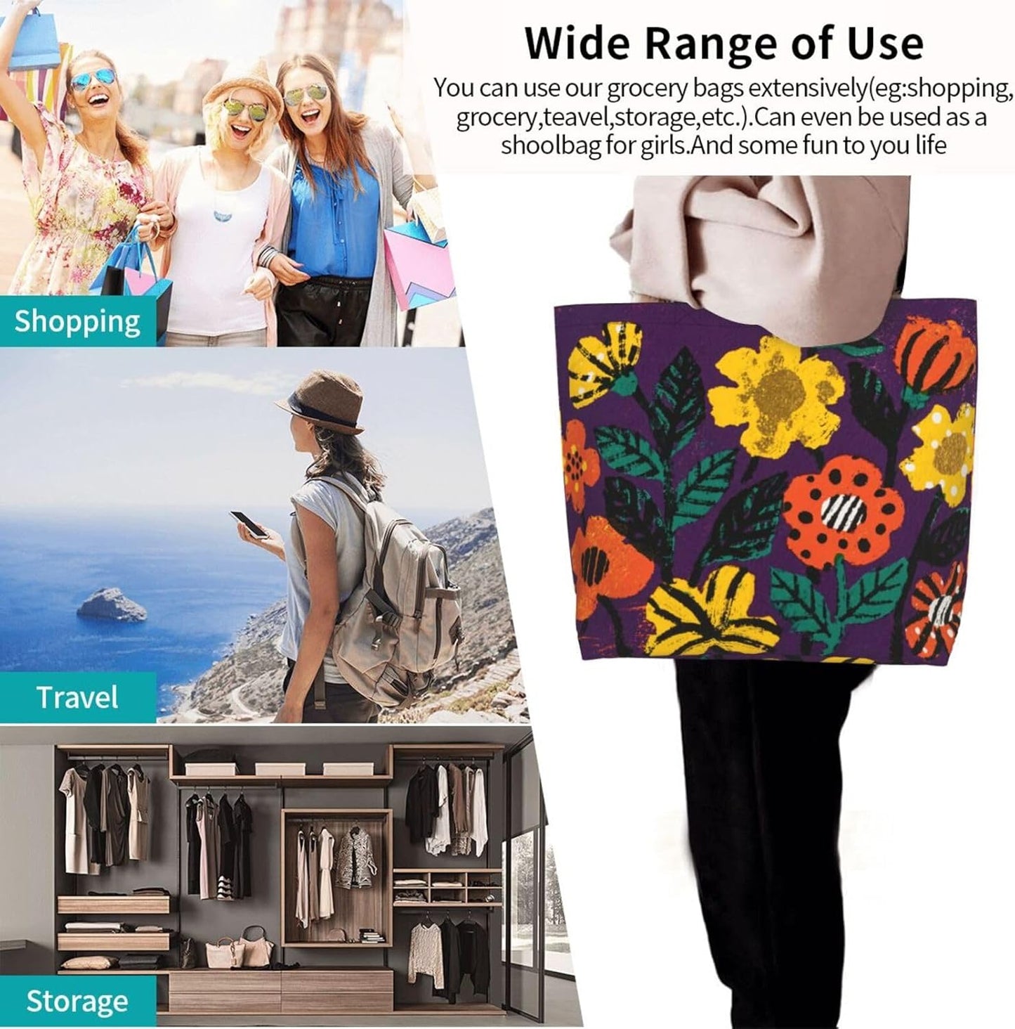 Tote Shoulder Bag Large Durable Reusable Eco-friendly Handbag Lightweight Stylish for Daily Use-19.7x15.7x5.9 Inch - Colors B