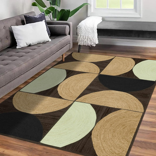 Area Rugs for 5' Square Kilim Rug Flatweave Brown Multi Design Hand Braided Jute Thick 0.27" Geometric Pattern Sisal Jute Rug Handmade Boho Indoor Outdoor Use Rugs for Kitchen, Bedside, Yoga Mat - Colors A