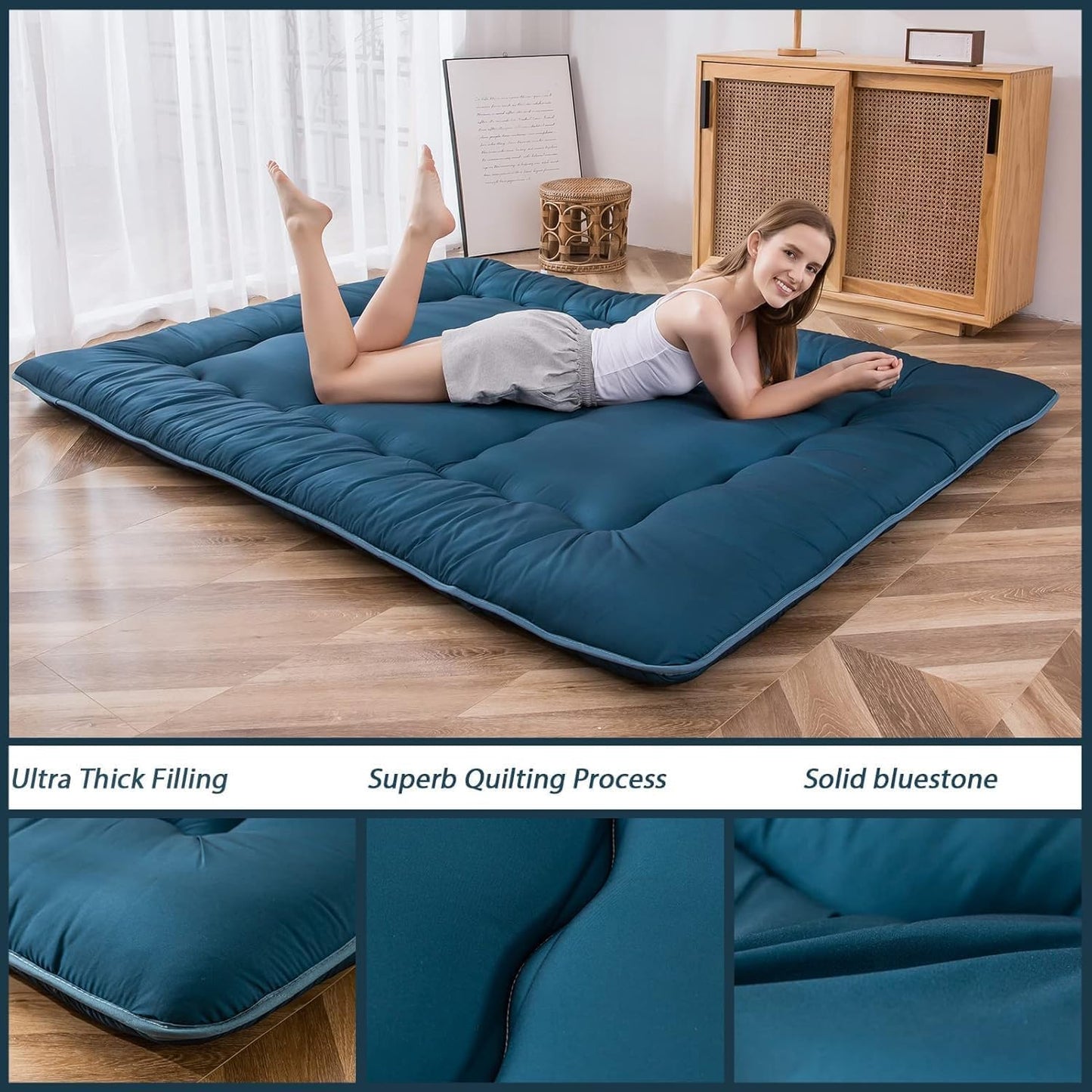 MAXYOYO Bohemian Retro Mattress Boho Floral Japanese Futon Mattress Tatami Floor Mat Foldable Portable Camping, Sleeping Pad, Lounger Couch Bed Full Size