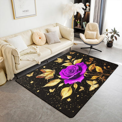 Feelyou Floral Rose Indoor Floor Mat Set,Romantic Blue Rose Rugs for Living Room Bedroom Area Rug 3x5,Boys Girls,Botanical Flower Rose Accent Rug Doormats Floor Mat for All Season