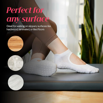 COOLMATE Pilates Socks with Grips for Women, Yoga Socks, Crew Non Slip Women for Barre, Pilates Gifts for Women - Colors B