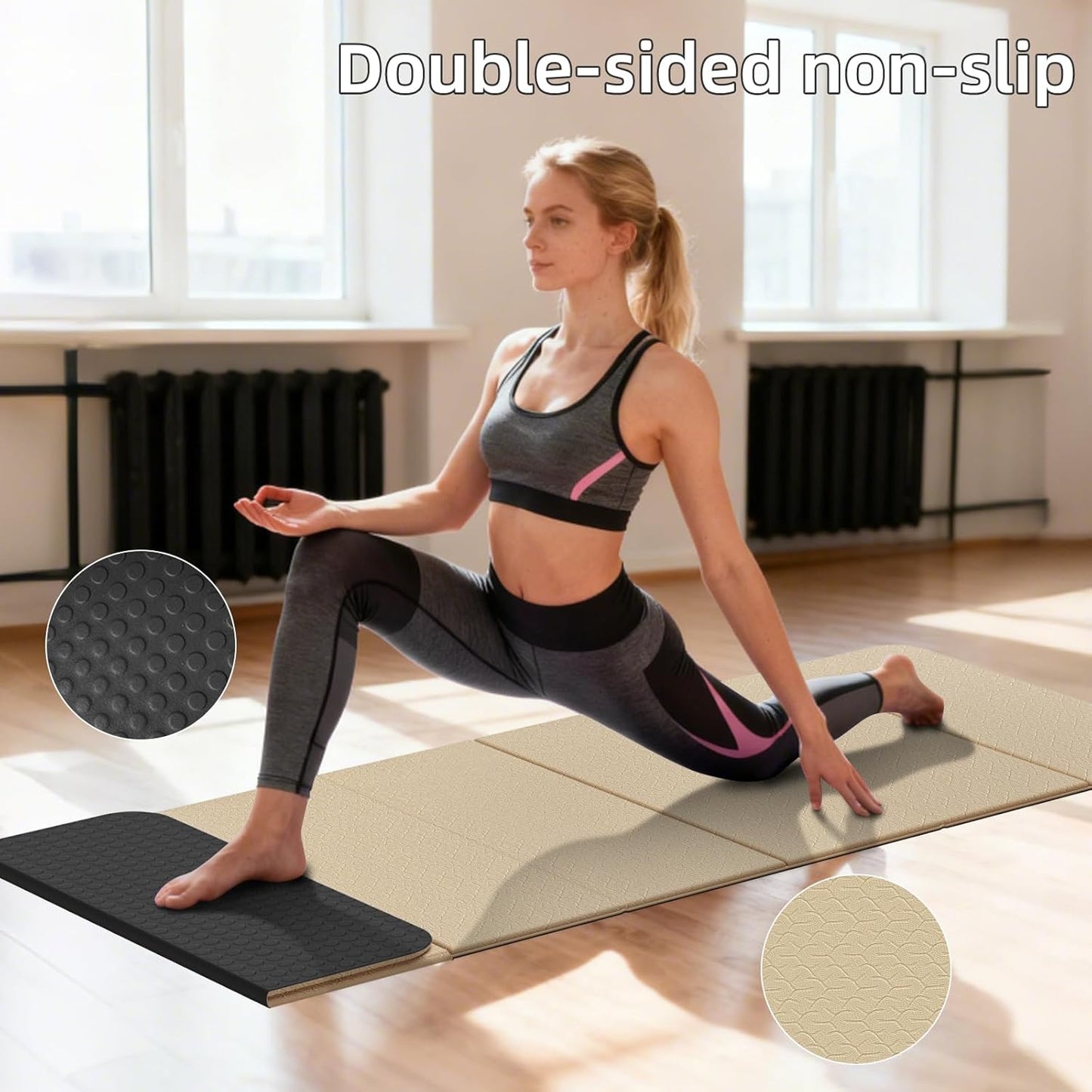 Foldable Yoga Mat Thick 10mm-WUWAN Extra Large Exercise Mat, TPE Material, Non-Slip Fitness Folding Mat Easy to Carry, Suitable for Home Workout Travel Pilates (75" x40",2/5") (Blue)