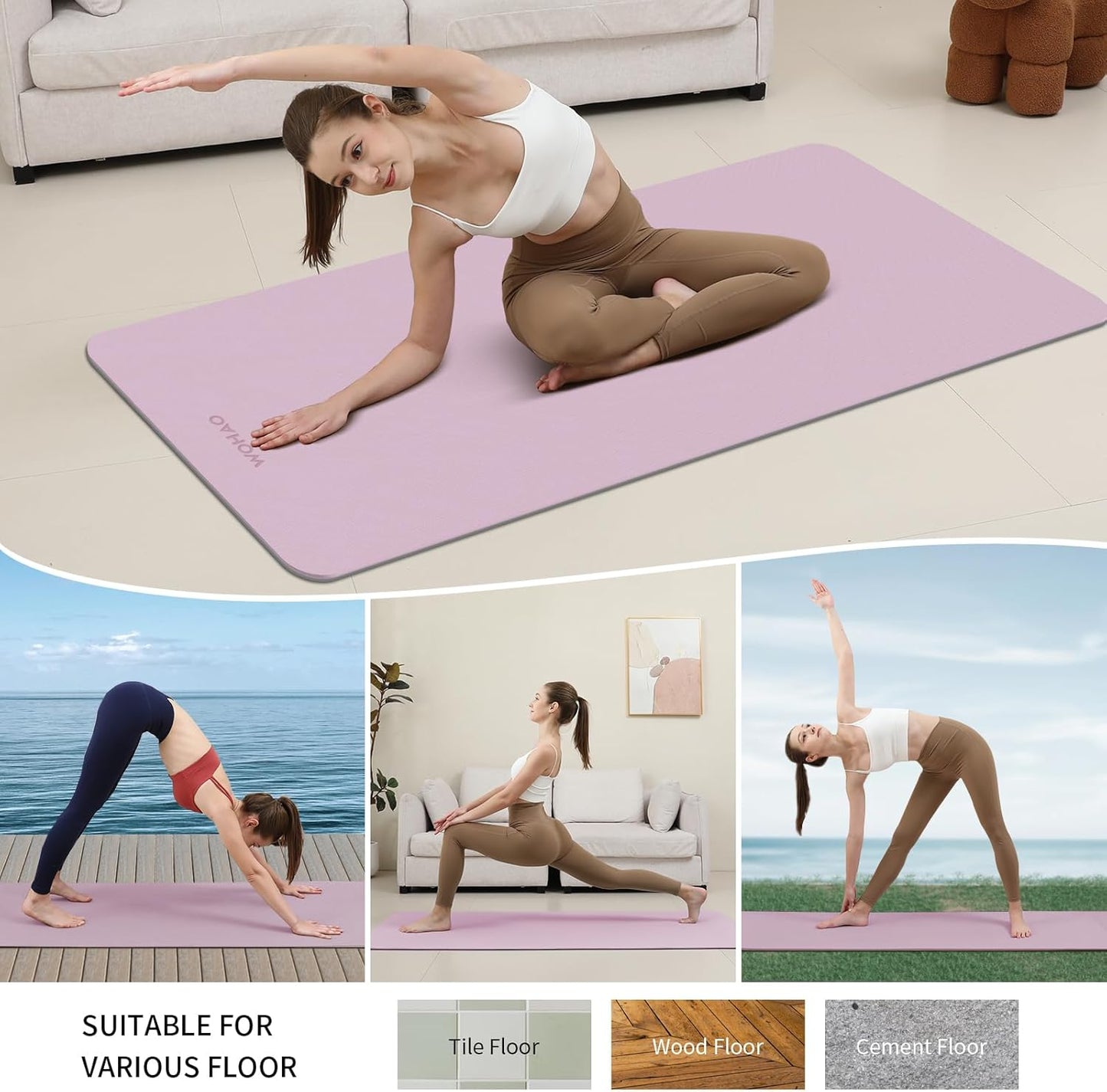 Extra Thick 8mm Yoga Mat, 72"x28" Non Slip Exercise Mat, Reversible 2-Sided Dual Color Premium POE Material, with Carrying Strap for Yoga, Pilates, Home Gym