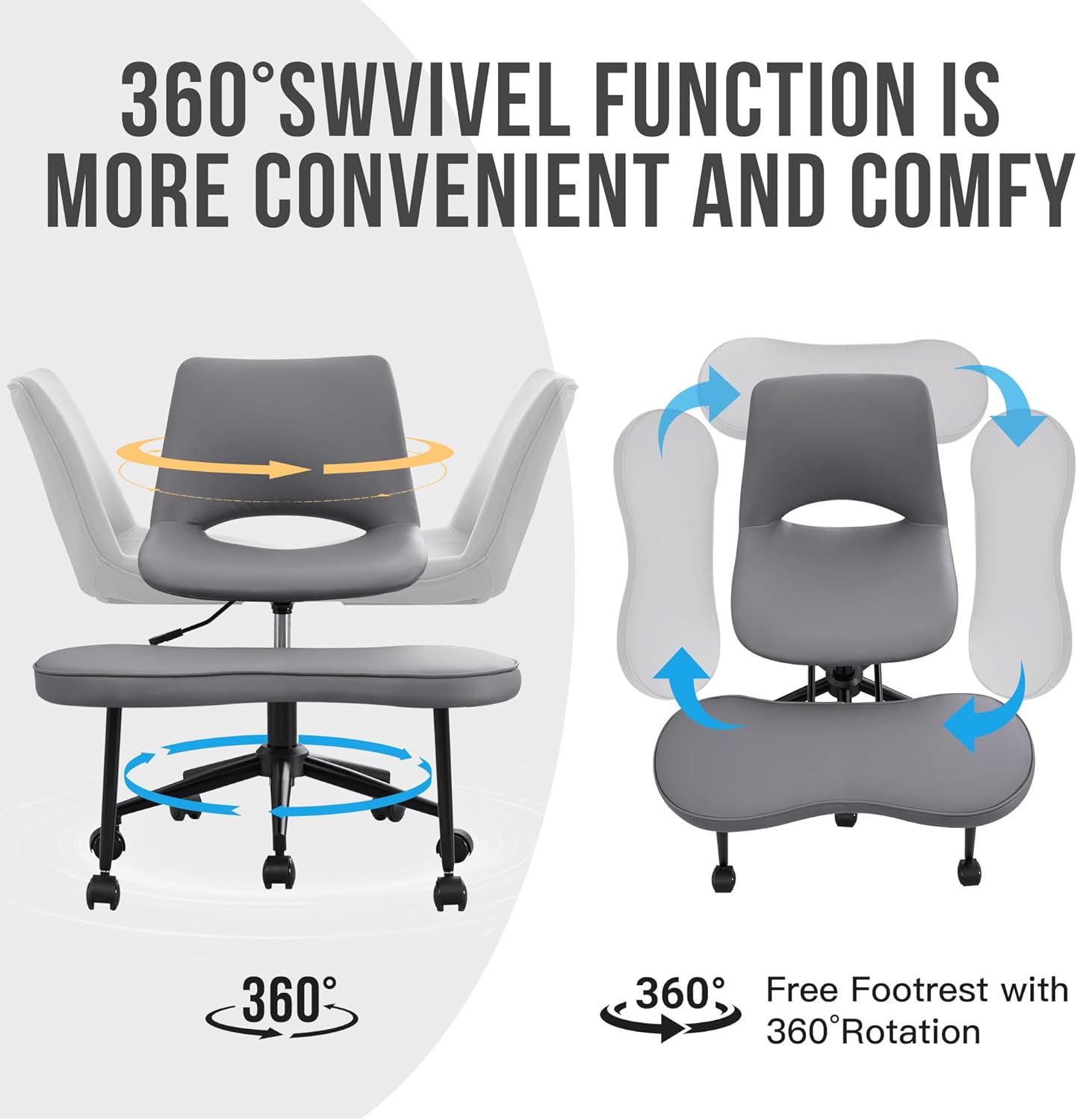 GAOMON Ergonomic Cross Legged Chair with High Lumbar Support, 360° Swivel Meditation Chair with Wheels - Adjustable Height for ADHD Desk & Yoga, PU Leather Yoga Stool for Home, Black