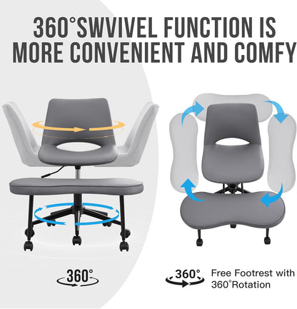 GAOMON Ergonomic Cross Legged Chair with High Lumbar Support, 360° Swivel Meditation Chair with Wheels - Adjustable Height for ADHD Desk & Yoga, PU Leather Yoga Stool for Home, Black