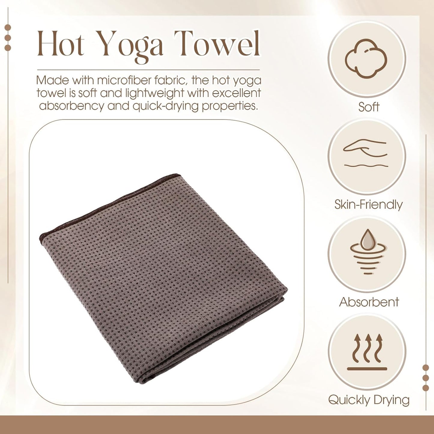 Hahafelt 3 Pack Hot Yoga Towel Non Slip 72" x 26" Extra Large Microfiber Yoga Mat Towel with Grip Dot Absorbent Sweat Anti-Slip Mat Cover for Pilates Fitness(Beige Dark Gray Coffee)